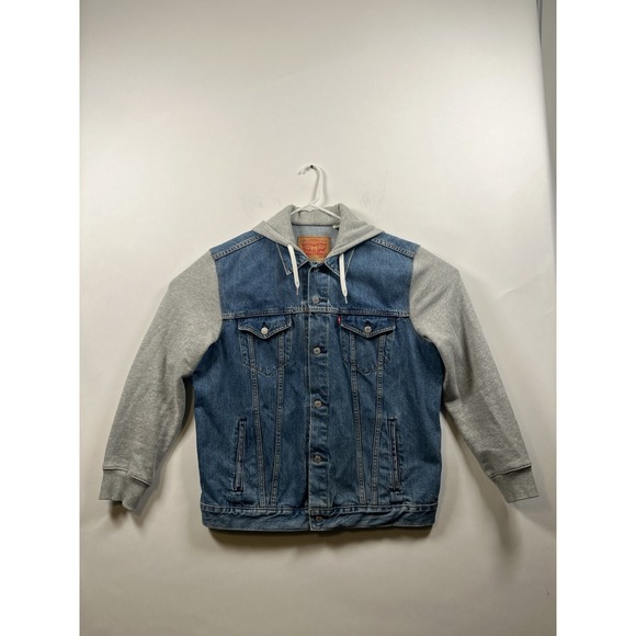 LEVI'S Denim Hybrid Hooded Trucker Jacket Men's SIZE‎ XXL Blue Gray Jean